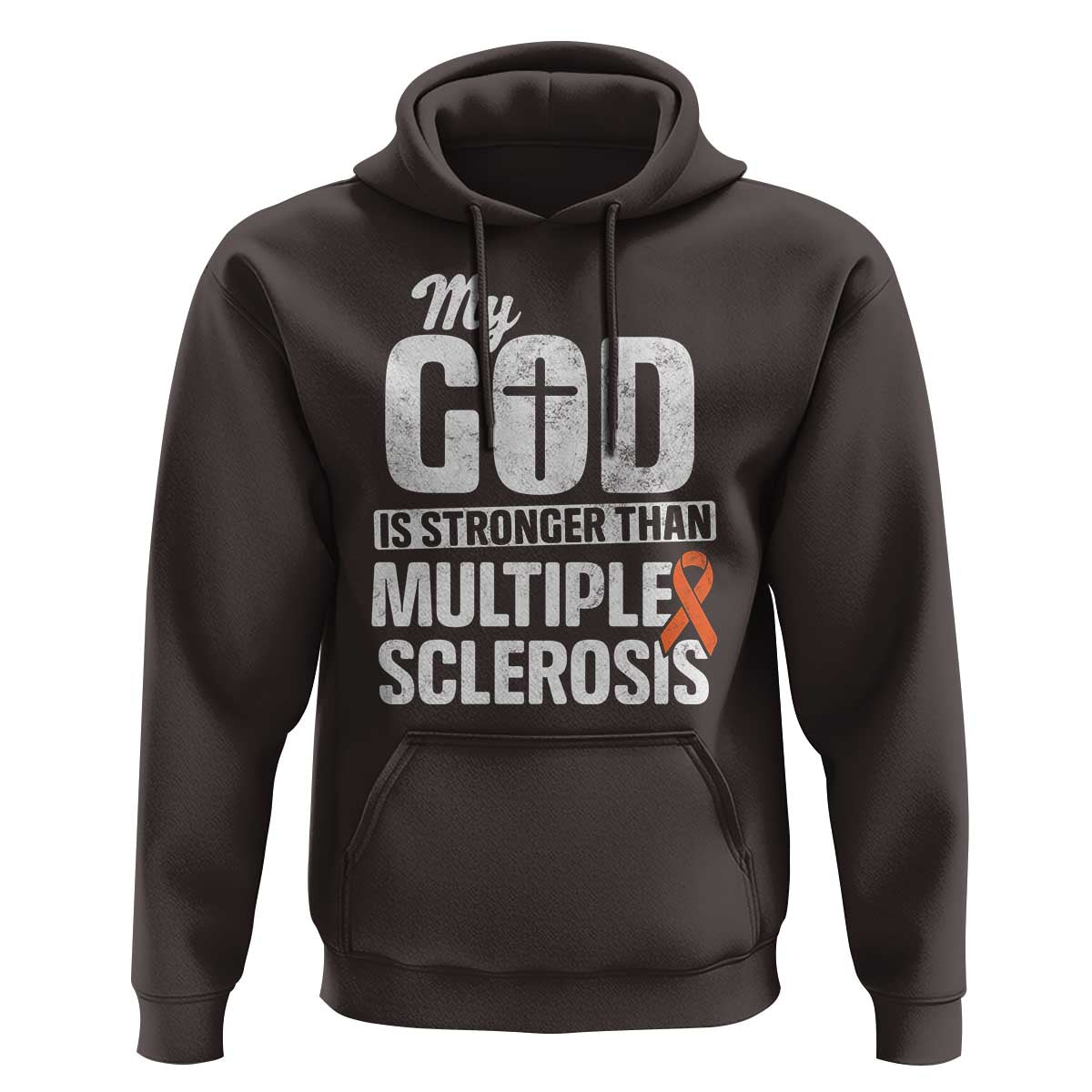 God Stronger Multiple Sclerosis Awareness Hoodie Orange Ribbon MS Support Squad