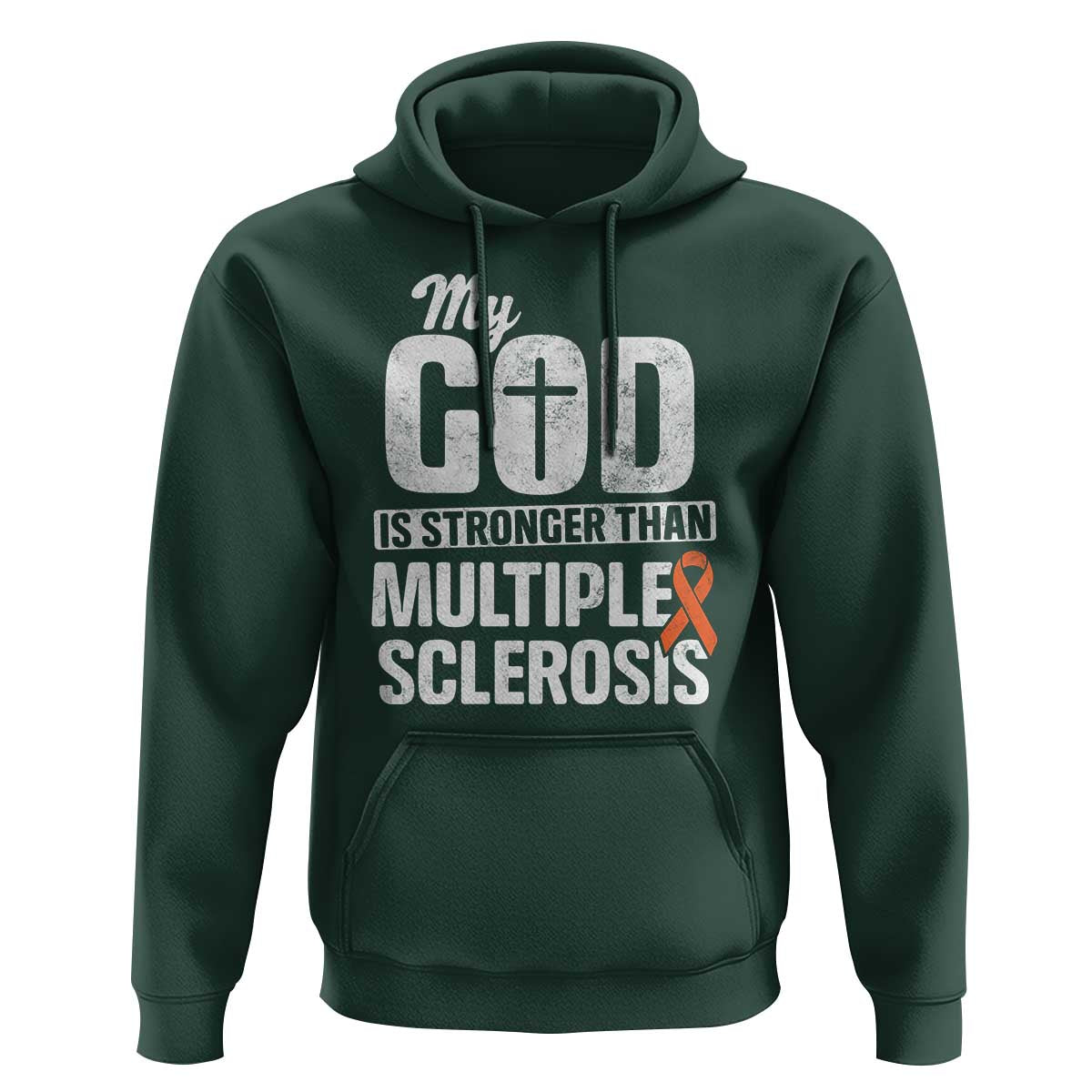 God Stronger Multiple Sclerosis Awareness Hoodie Orange Ribbon MS Support Squad
