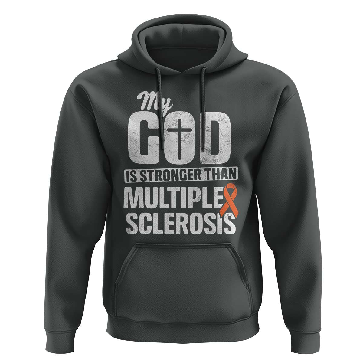 God Stronger Multiple Sclerosis Awareness Hoodie Orange Ribbon MS Support Squad
