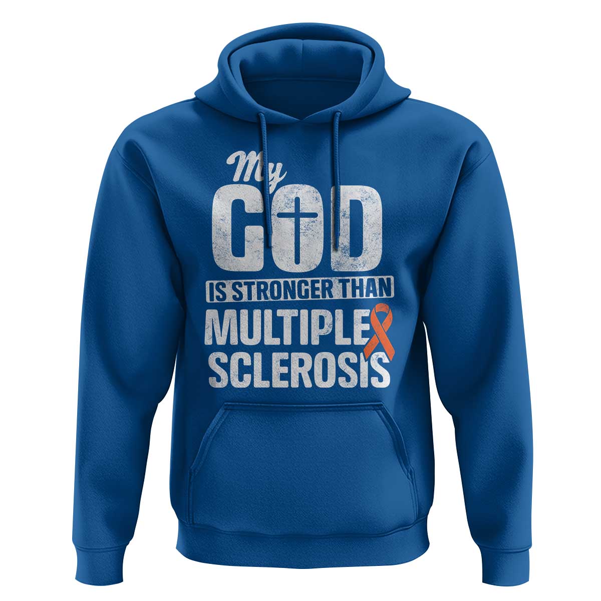 God Stronger Multiple Sclerosis Awareness Hoodie Orange Ribbon MS Support Squad