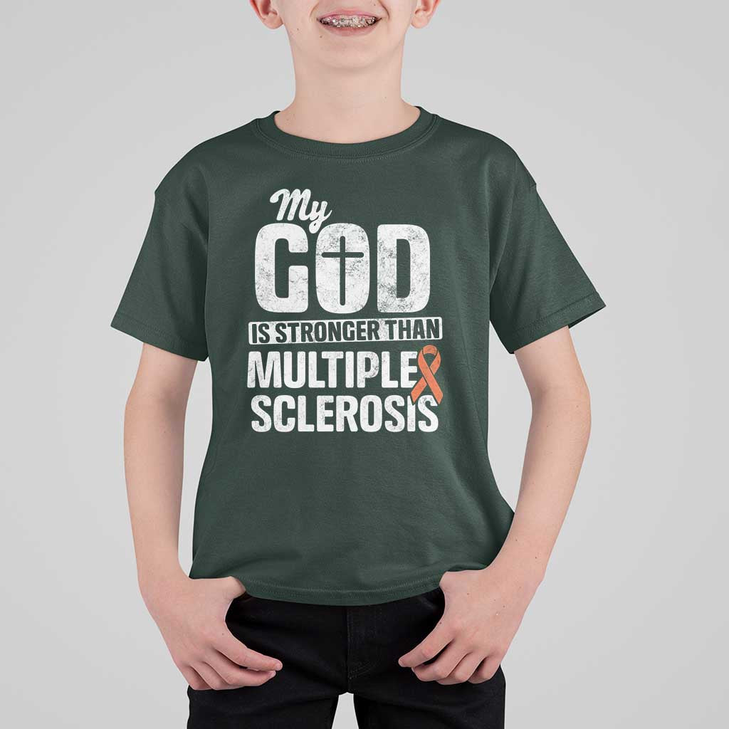 God Stronger Multiple Sclerosis Awareness T Shirt For Kid Orange Ribbon MS Support Squad