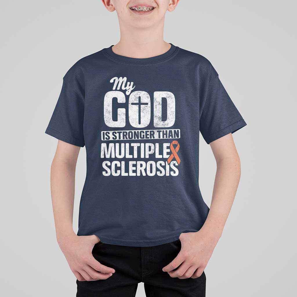 God Stronger Multiple Sclerosis Awareness T Shirt For Kid Orange Ribbon MS Support Squad