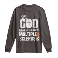 God Stronger Multiple Sclerosis Awareness Long Sleeve Shirt Orange Ribbon MS Support Squad