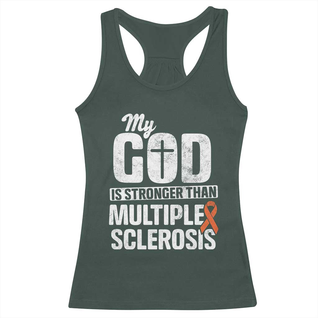 God Stronger Multiple Sclerosis Awareness Racerback Tank Top Orange Ribbon MS Support Squad