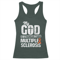 God Stronger Multiple Sclerosis Awareness Racerback Tank Top Orange Ribbon MS Support Squad
