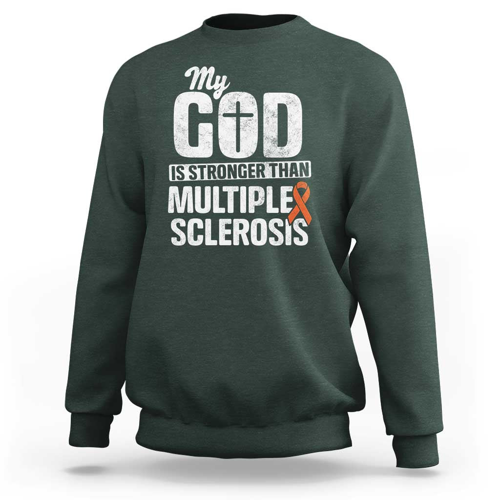 God Stronger Multiple Sclerosis Awareness Sweatshirt Orange Ribbon MS Support Squad