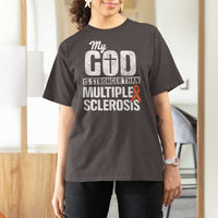 God Stronger Multiple Sclerosis Awareness T Shirt For Women Orange Ribbon MS Support Squad