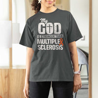 God Stronger Multiple Sclerosis Awareness T Shirt For Women Orange Ribbon MS Support Squad