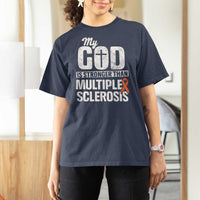 God Stronger Multiple Sclerosis Awareness T Shirt For Women Orange Ribbon MS Support Squad