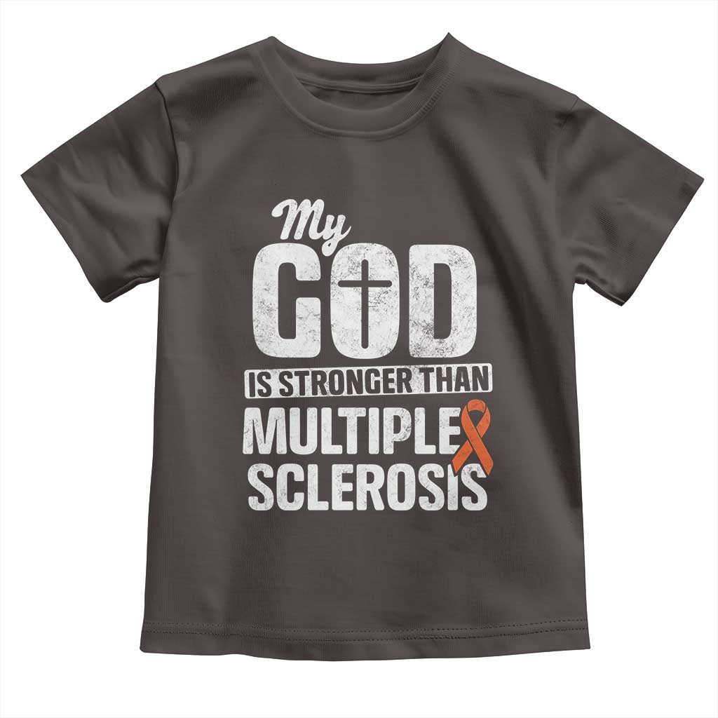 God Stronger Multiple Sclerosis Awareness Toddler T Shirt Orange Ribbon MS Support Squad