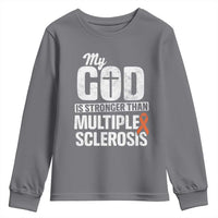 God Stronger Multiple Sclerosis Awareness Youth Sweatshirt Orange Ribbon MS Support Squad