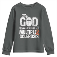 God Stronger Multiple Sclerosis Awareness Youth Sweatshirt Orange Ribbon MS Support Squad