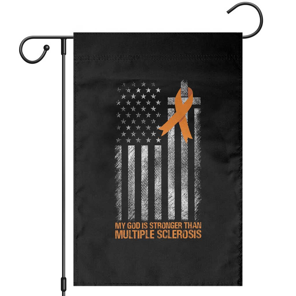 God Stronger Multiple Sclerosis Awareness Garden Flag Orange Ribbon Christian US USA Flag American Christ Cross - Wonder Print Shop
