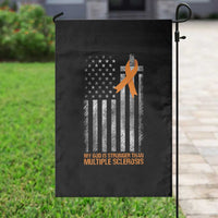 God Stronger Multiple Sclerosis Awareness Garden Flag Orange Ribbon Christian US USA Flag American Christ Cross - Wonder Print Shop