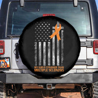 God Stronger Multiple Sclerosis Awareness Spare Tire Cover Orange Ribbon Christian US USA Flag American Christ Cross