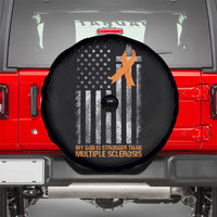 God Stronger Multiple Sclerosis Awareness Spare Tire Cover Orange Ribbon Christian US USA Flag American Christ Cross