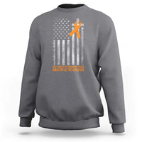 God Stronger Multiple Sclerosis Awareness Sweatshirt Orange Ribbon Christian US USA Flag American Christ Cross