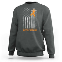 God Stronger Multiple Sclerosis Awareness Sweatshirt Orange Ribbon Christian US USA Flag American Christ Cross
