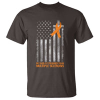 God Stronger Multiple Sclerosis Awareness T Shirt Orange Ribbon Christian US USA Flag American Christ Cross