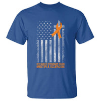 God Stronger Multiple Sclerosis Awareness T Shirt Orange Ribbon Christian US USA Flag American Christ Cross