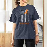 God Stronger Multiple Sclerosis Awareness T Shirt For Women Orange Ribbon Christian US USA Flag American Christ Cross