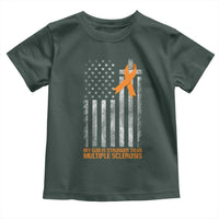God Stronger Multiple Sclerosis Awareness Toddler T Shirt Orange Ribbon Christian US USA Flag American Christ Cross