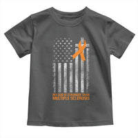 God Stronger Multiple Sclerosis Awareness Toddler T Shirt Orange Ribbon Christian US USA Flag American Christ Cross