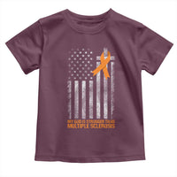 God Stronger Multiple Sclerosis Awareness Toddler T Shirt Orange Ribbon Christian US USA Flag American Christ Cross