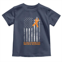 God Stronger Multiple Sclerosis Awareness Toddler T Shirt Orange Ribbon Christian US USA Flag American Christ Cross