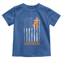 God Stronger Multiple Sclerosis Awareness Toddler T Shirt Orange Ribbon Christian US USA Flag American Christ Cross