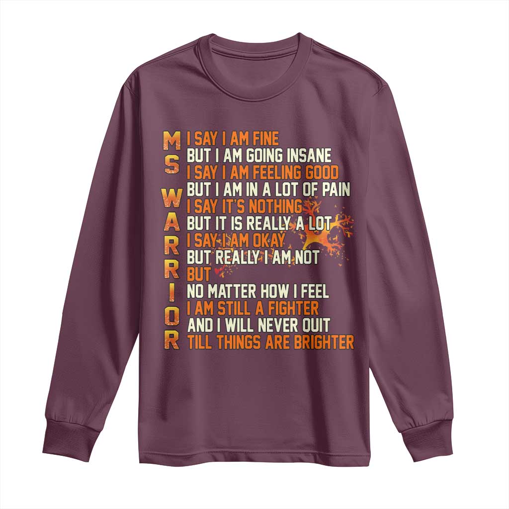 Multiple Sclerosis Awareness Long Sleeve Shirt Fight MS Orange Ribbon