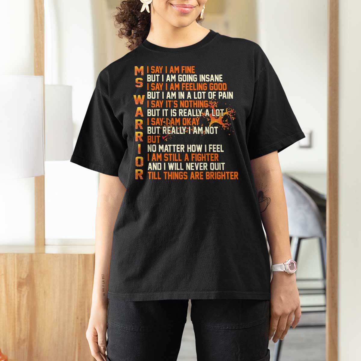 Multiple Sclerosis Awareness T Shirt For Women Fight MS Orange Ribbon