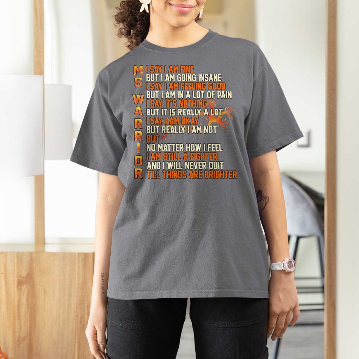 Multiple Sclerosis Awareness T Shirt For Women Fight MS Orange Ribbon