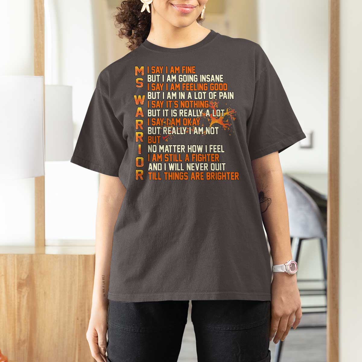 Multiple Sclerosis Awareness T Shirt For Women Fight MS Orange Ribbon