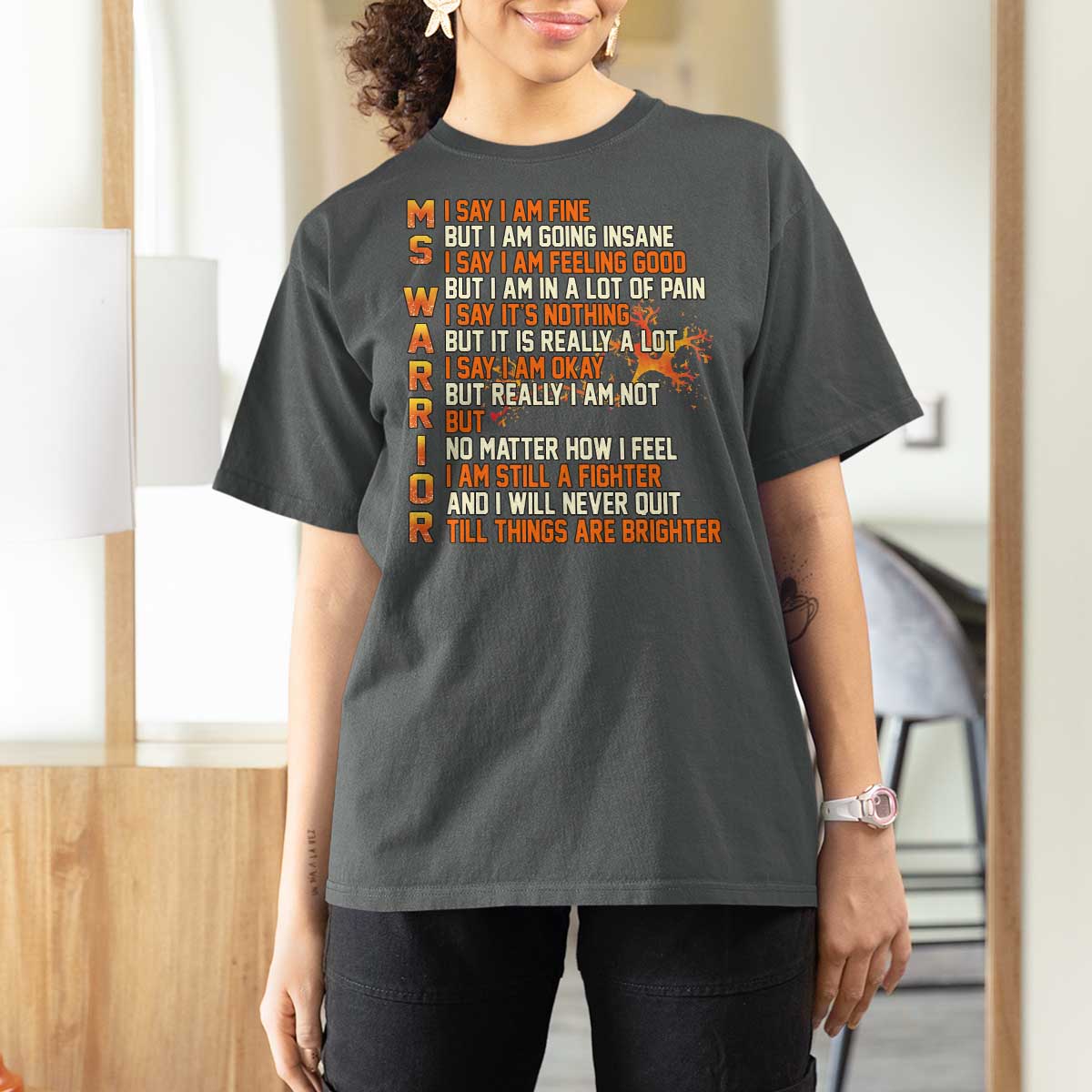 Multiple Sclerosis Awareness T Shirt For Women Fight MS Orange Ribbon