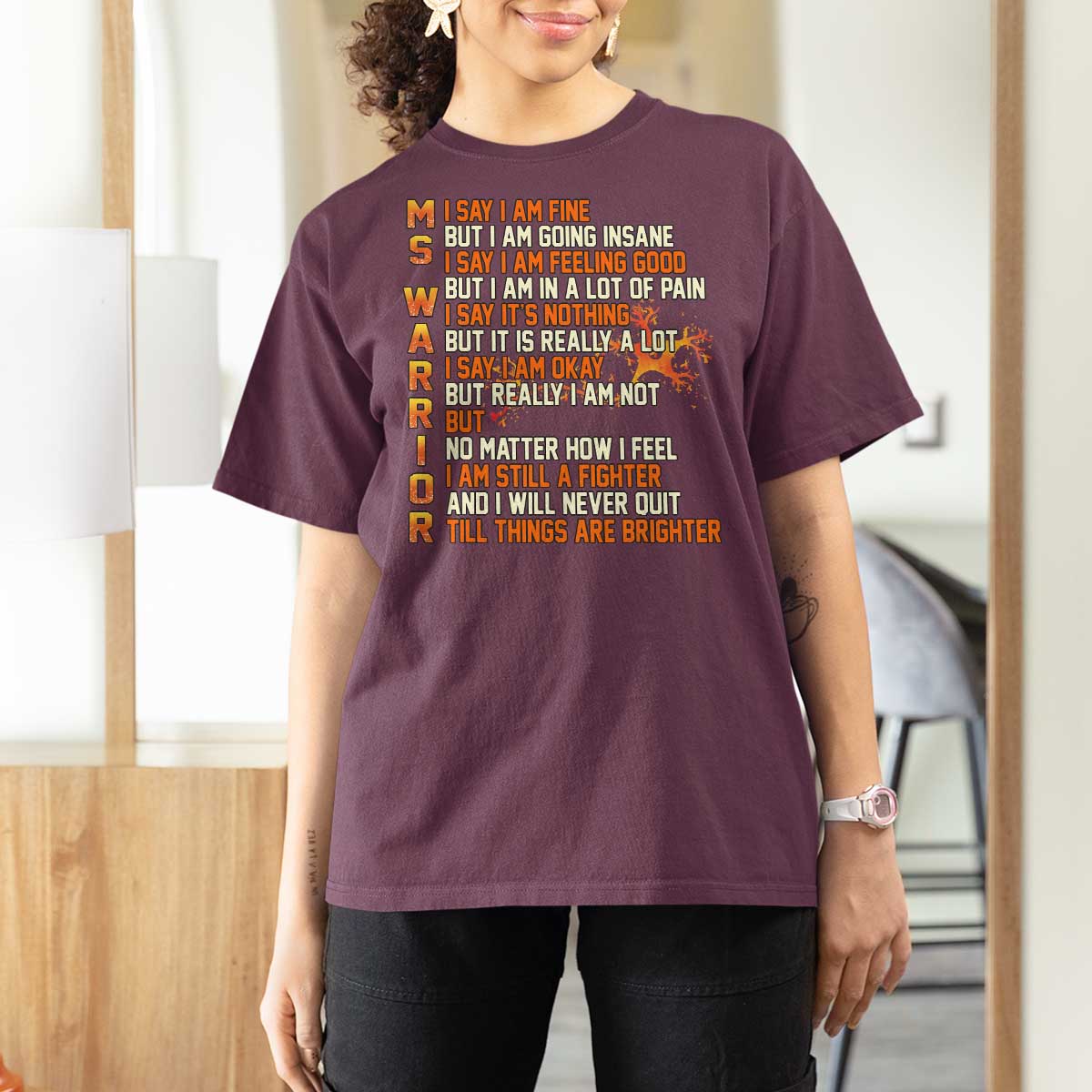 Multiple Sclerosis Awareness T Shirt For Women Fight MS Orange Ribbon