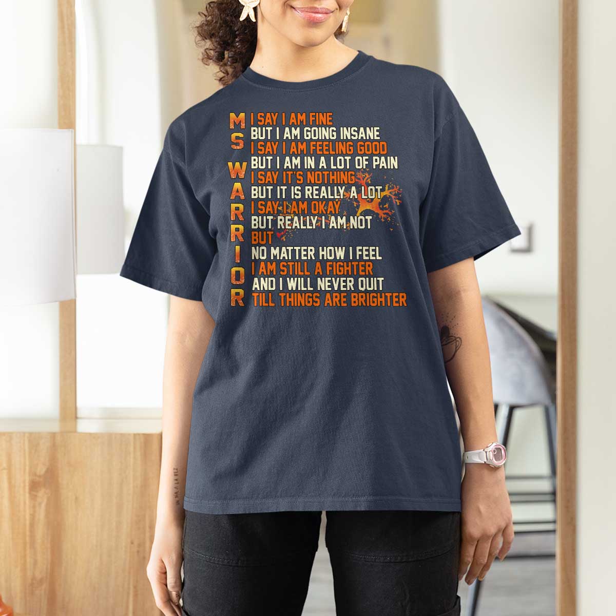 Multiple Sclerosis Awareness T Shirt For Women Fight MS Orange Ribbon