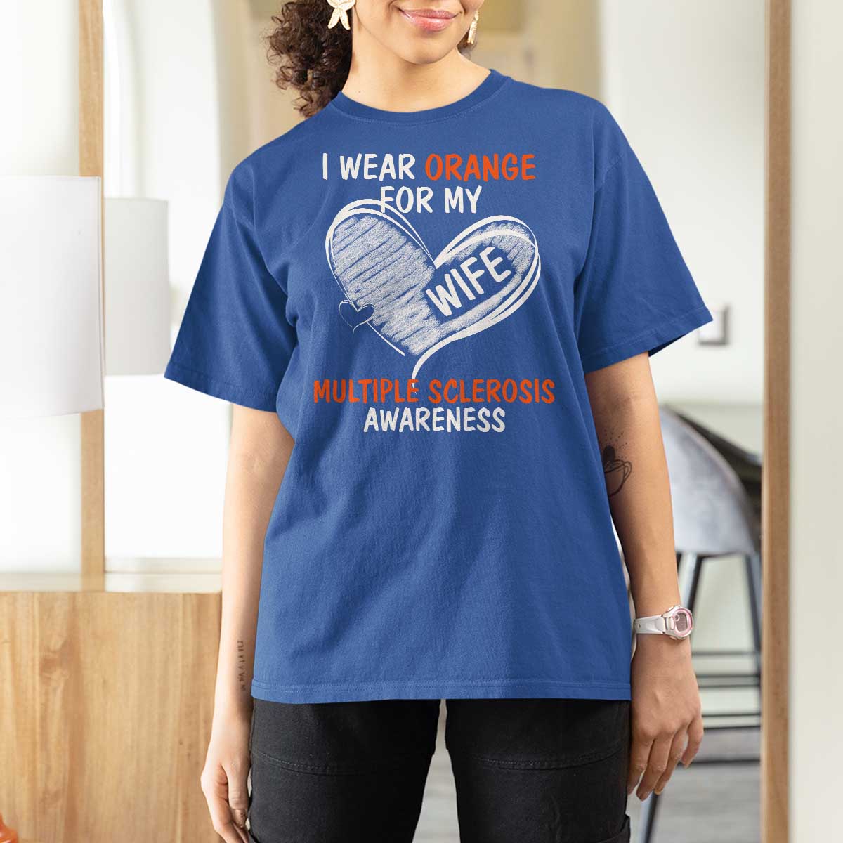 Multiple Sclerosis Awareness T Shirt For Women Orange Ribbon I Wear Orange For My Wife