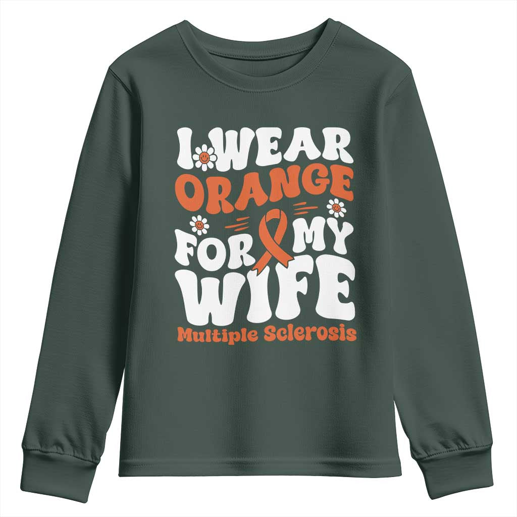 Multiple Sclerosis Awareness Youth Sweatshirt Orange Ribbon I Wear Orange For My Wife Fight MS