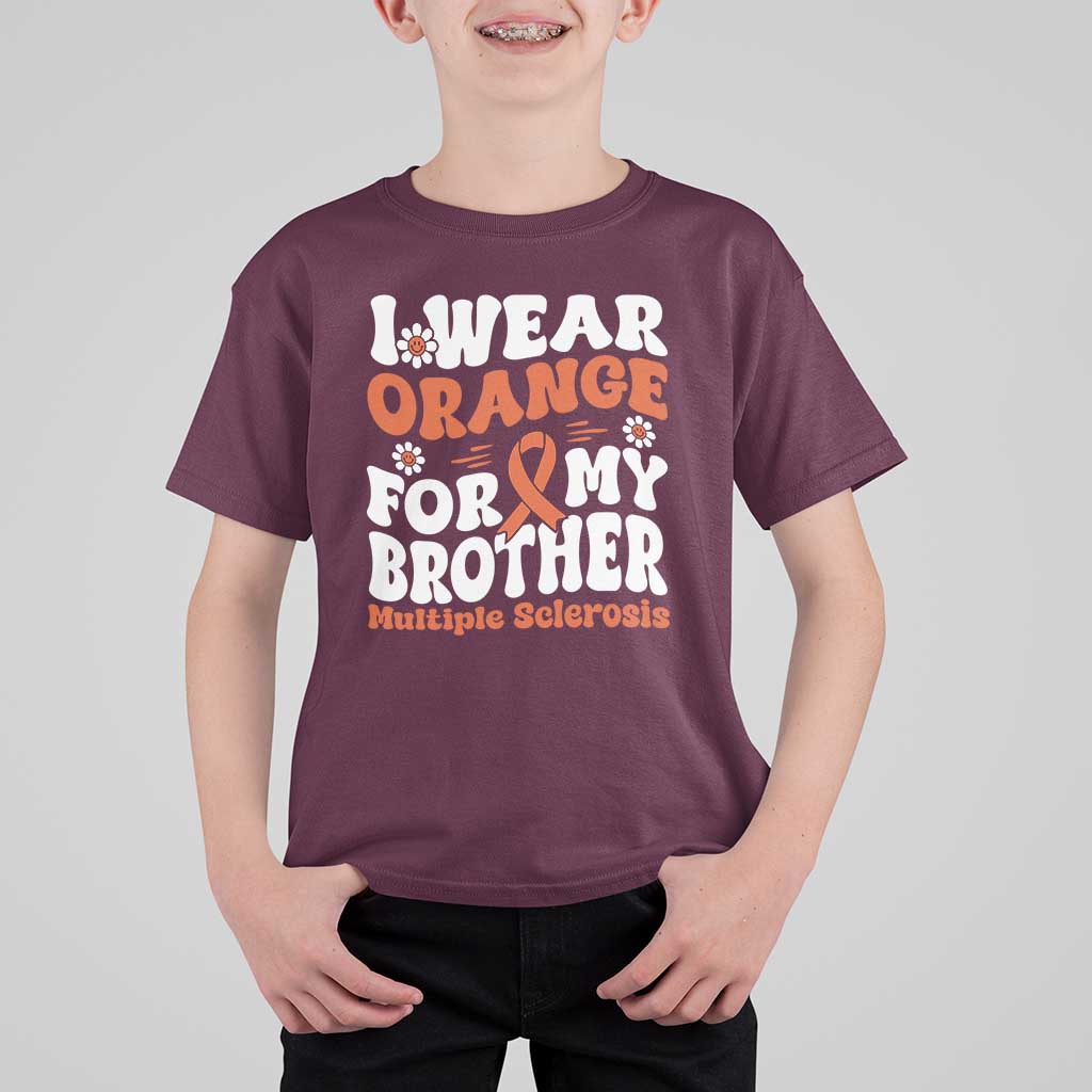 Multiple Sclerosis Awareness T Shirt For Kid Orange Ribbon I Wear Orange For My Brother Fight MS