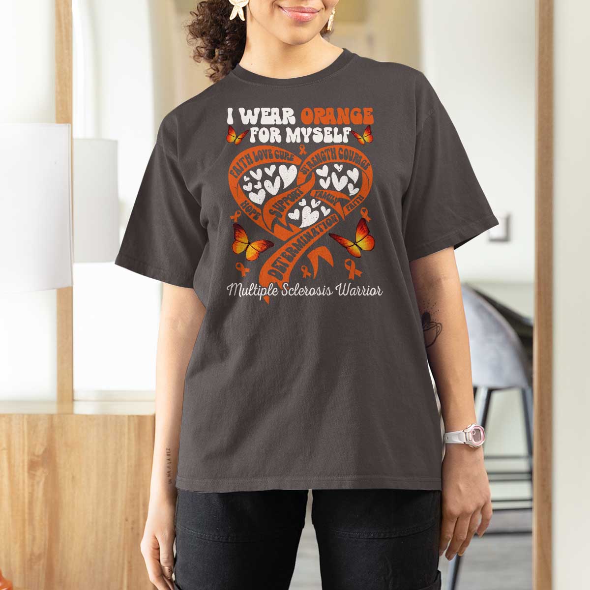 Multiple Sclerosis Awareness T Shirt For Women I Wear Orange For Myself MS Warrior