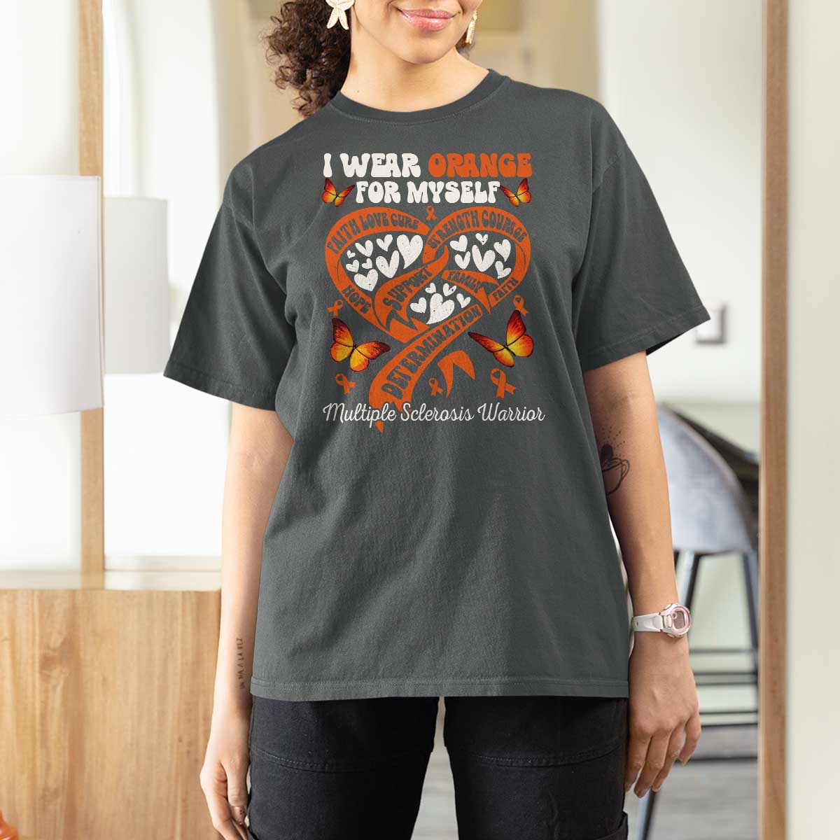 Multiple Sclerosis Awareness T Shirt For Women I Wear Orange For Myself MS Warrior