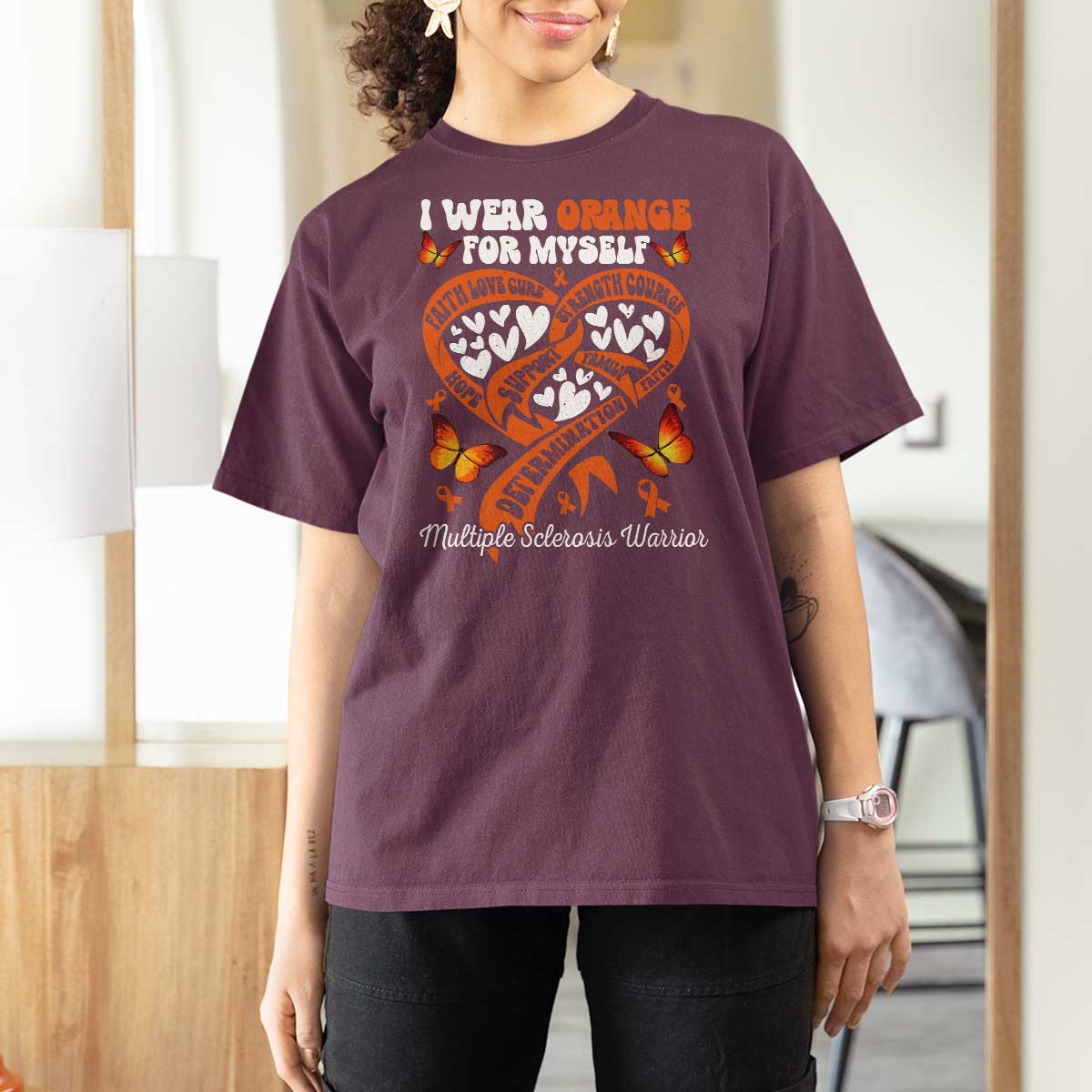 Multiple Sclerosis Awareness T Shirt For Women I Wear Orange For Myself MS Warrior