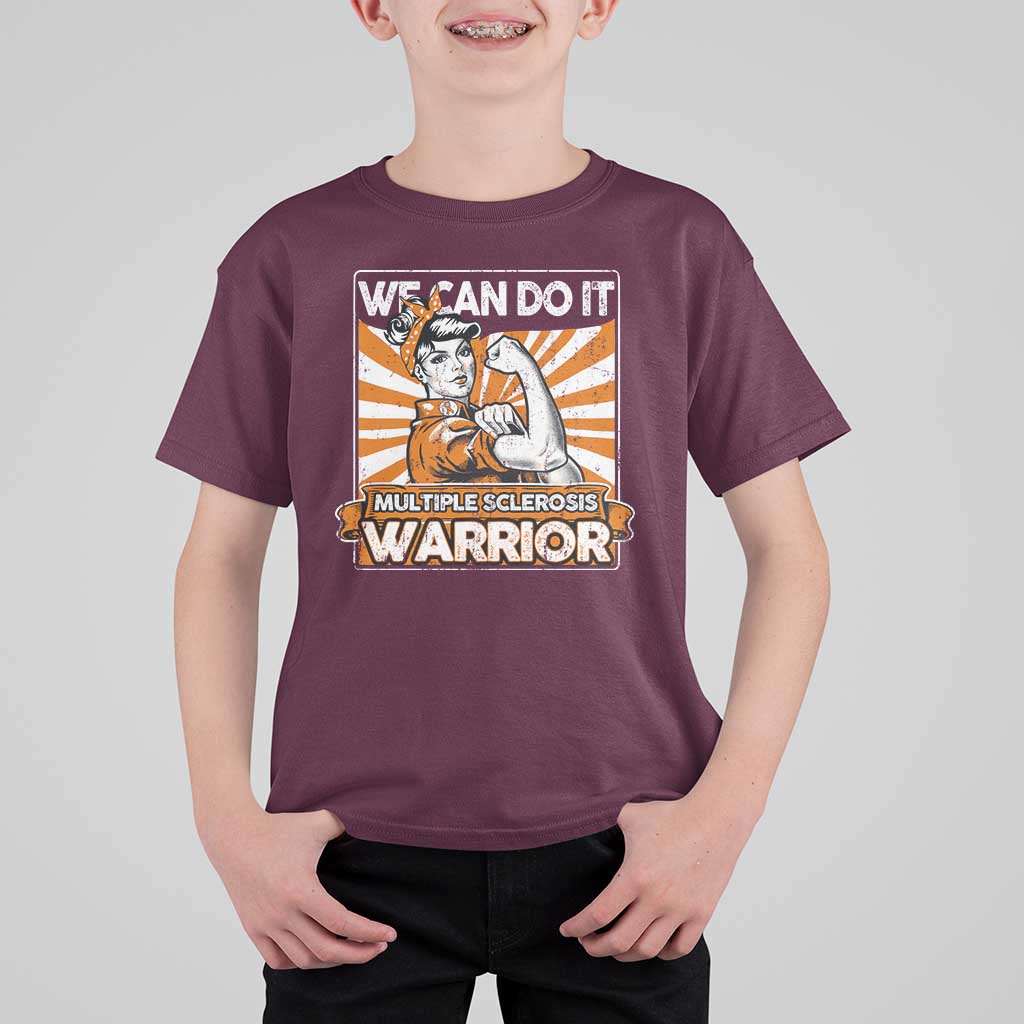 Multiple Sclerosis Awareness T Shirt For Kid Orange Ribbon MS Warrior Support Squad