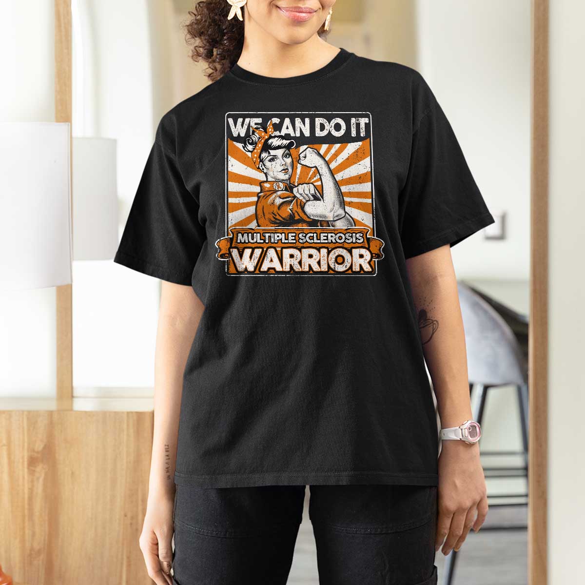 Multiple Sclerosis Awareness T Shirt For Women Orange Ribbon MS Warrior Support Squad