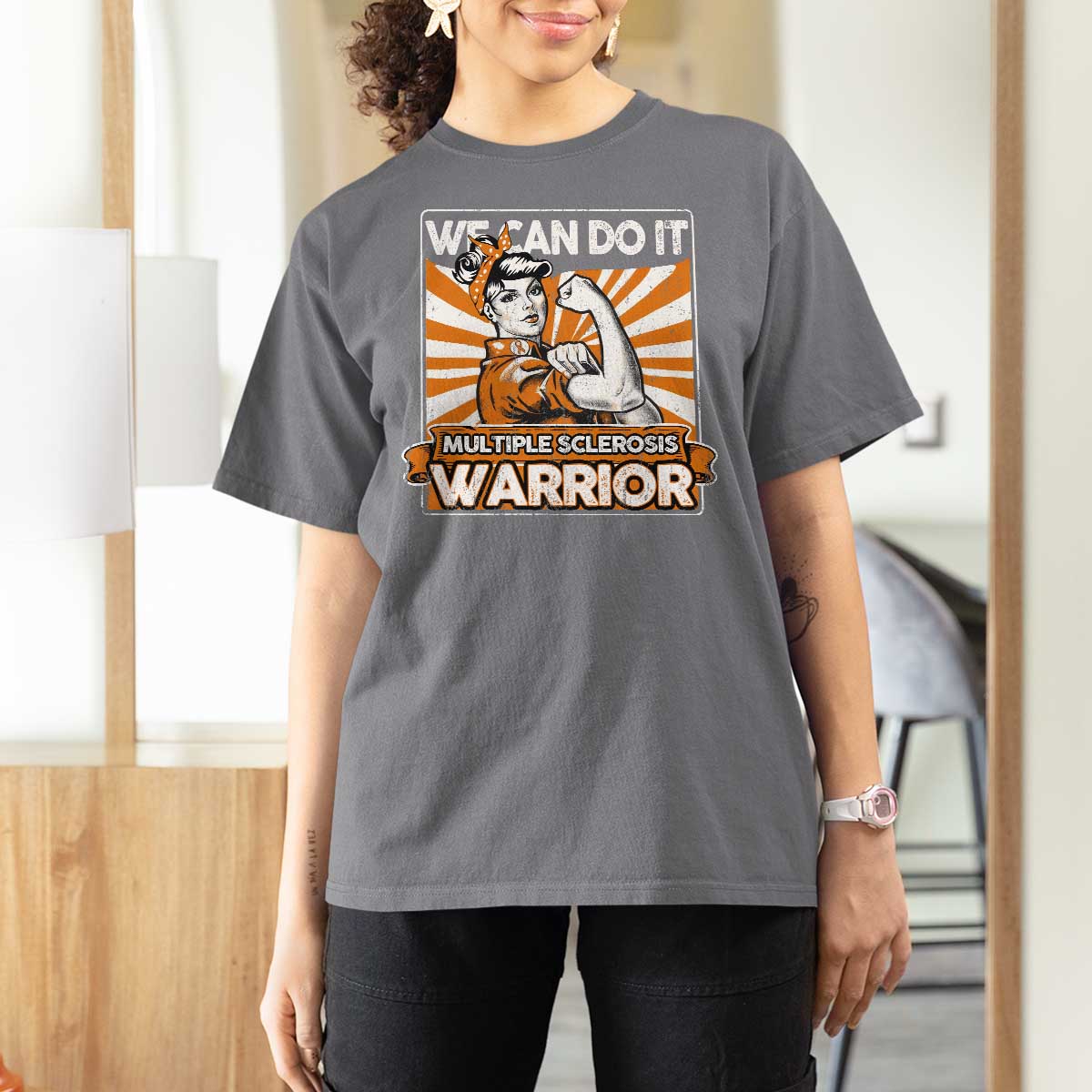 Multiple Sclerosis Awareness T Shirt For Women Orange Ribbon MS Warrior Support Squad