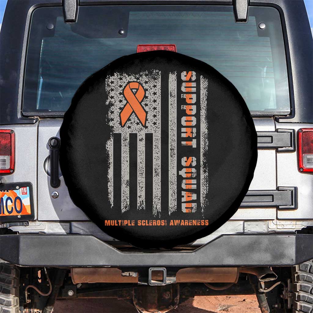 MS Support Squad Spare Tire Cover Orange Ribbon Multiple Sclerosis Awareness USA Flag