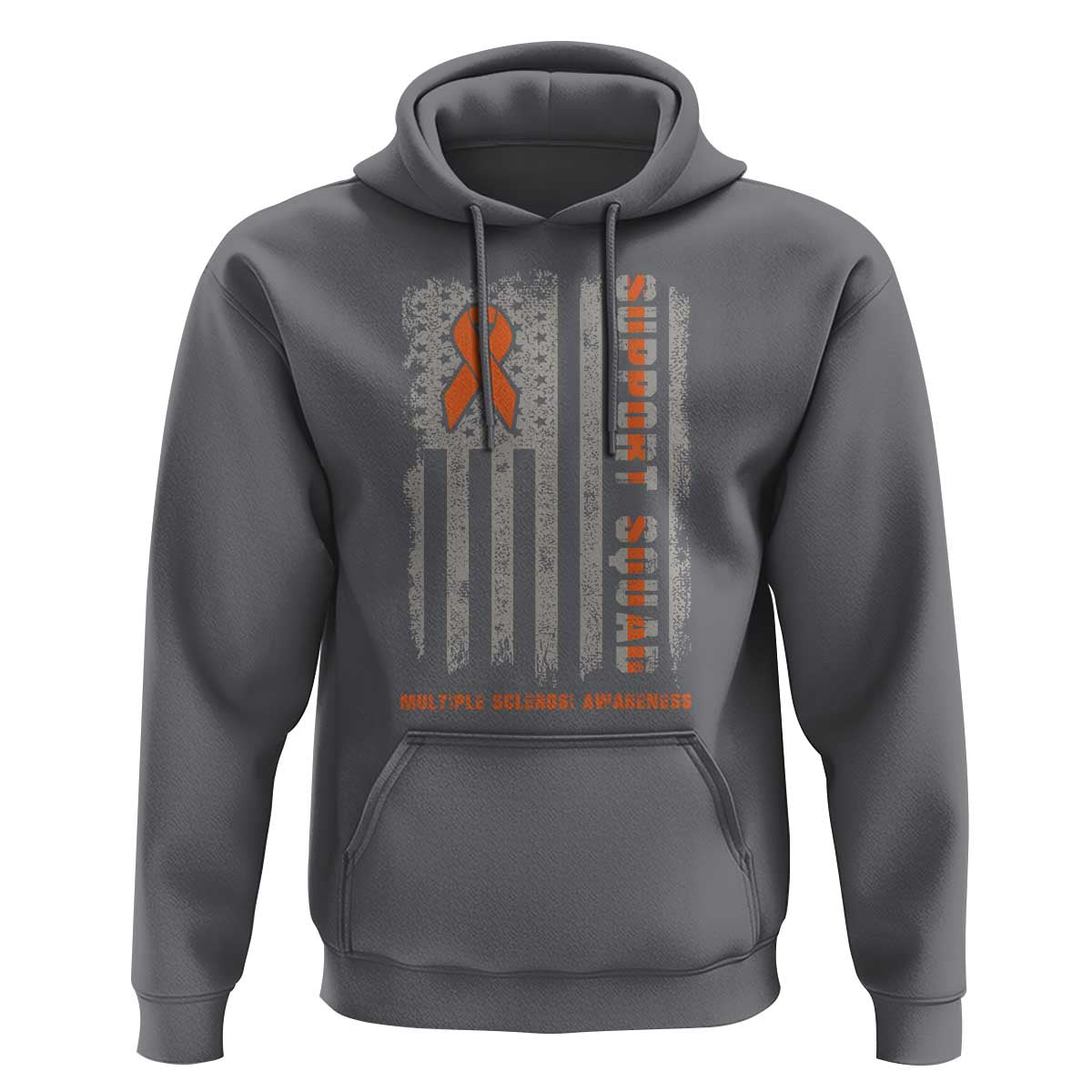 MS Support Squad Hoodie Orange Ribbon Multiple Sclerosis Awareness USA Flag