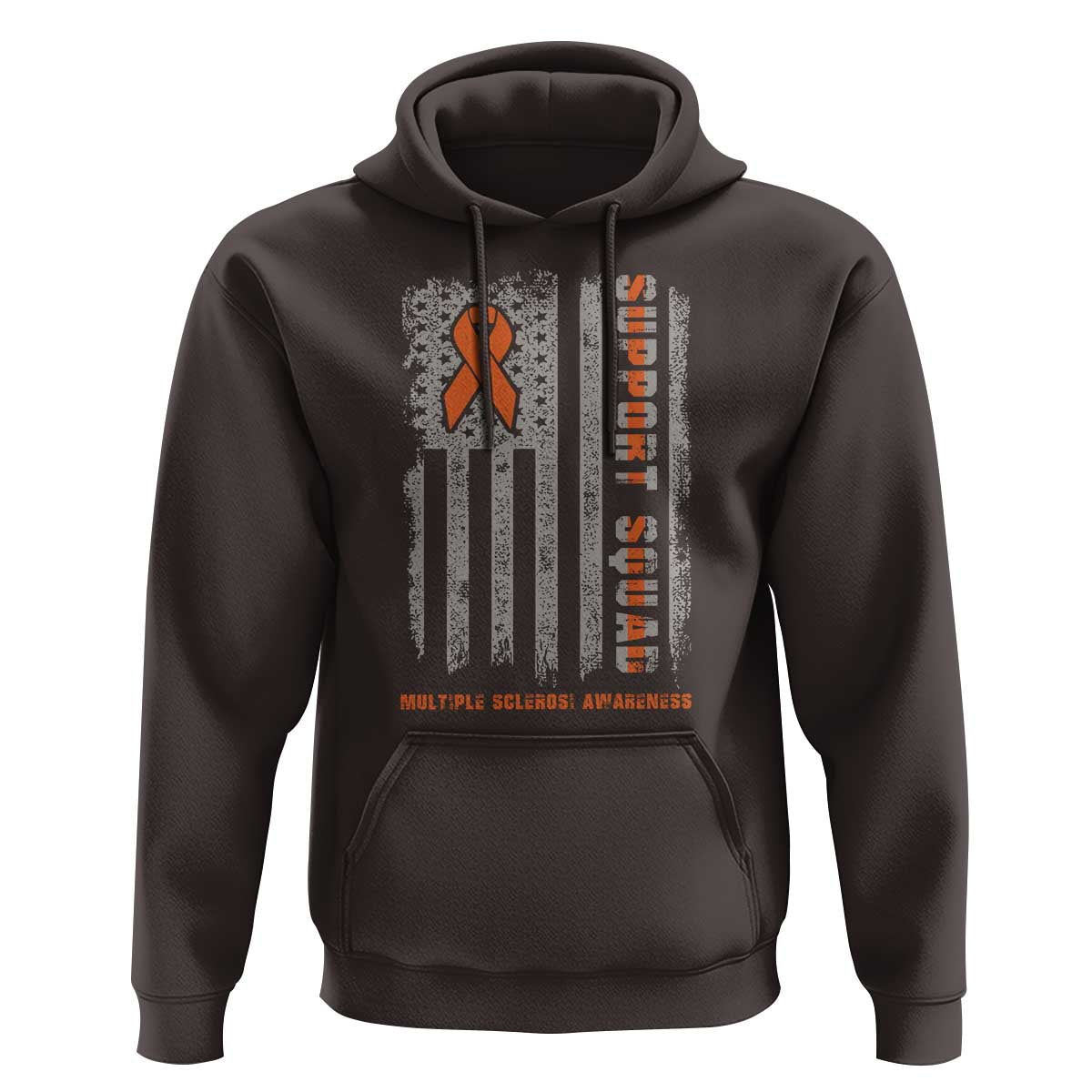 MS Support Squad Hoodie Orange Ribbon Multiple Sclerosis Awareness USA Flag