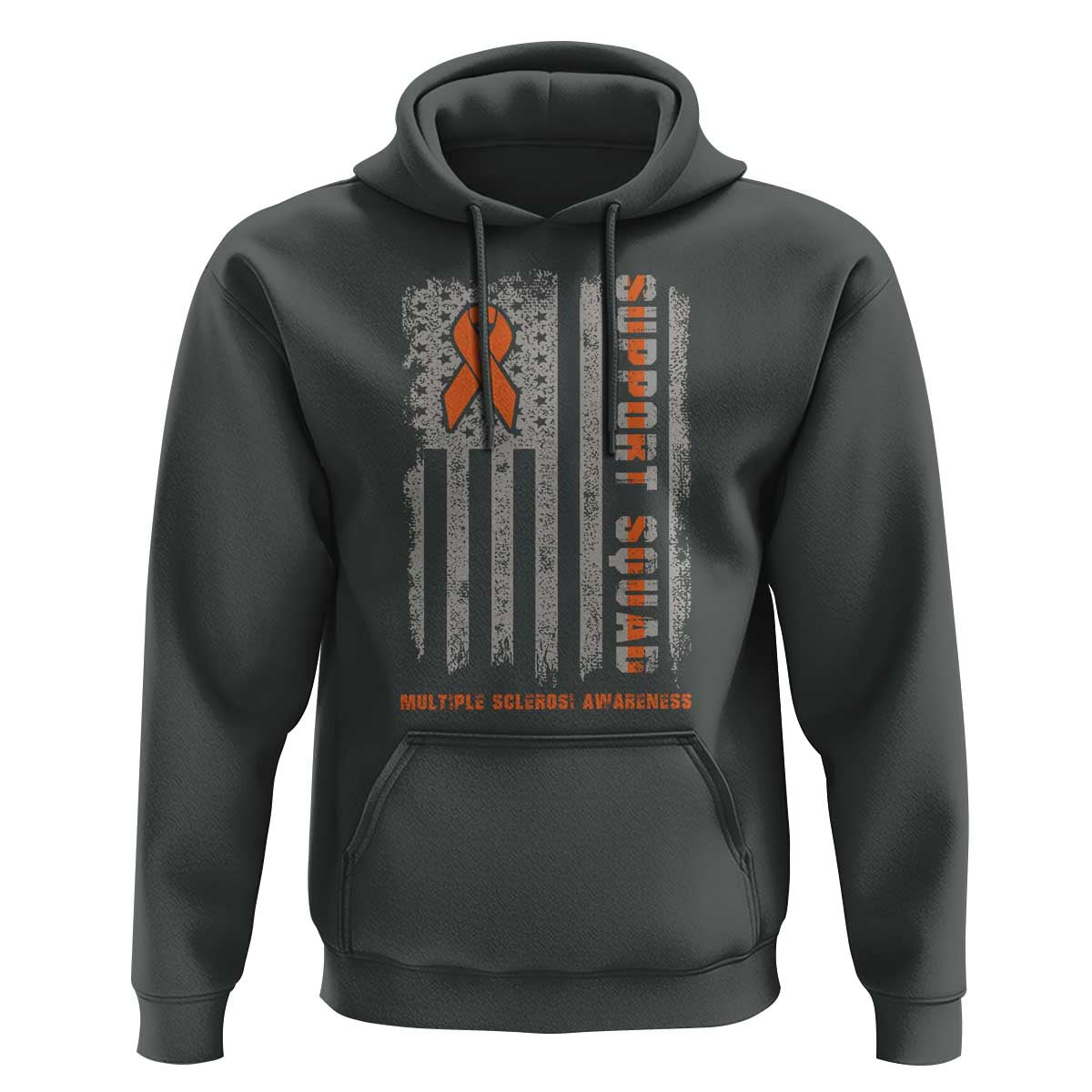 MS Support Squad Hoodie Orange Ribbon Multiple Sclerosis Awareness USA Flag